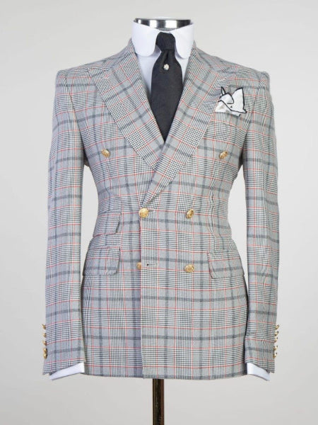Red and Blue plaid 2 Piece Double Breasted Slim Fit Formal Tuxedo Suit