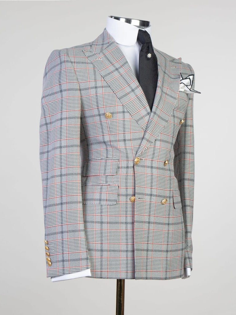Red and Blue plaid 2 Piece Double Breasted Slim Fit Formal Tuxedo Suit