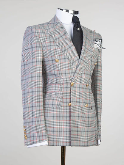 Red and Blue plaid 2 Piece Double Breasted Slim Fit Formal Tuxedo Suit