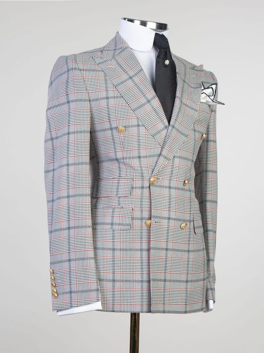 Red and Blue plaid 2 Piece Double Breasted Slim Fit Formal Tuxedo Suit