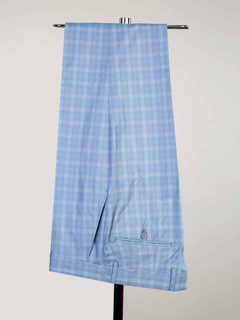 Sky blue plaid 2 Piece Double Breasted Slim Fit Formal Tuxedo Suit