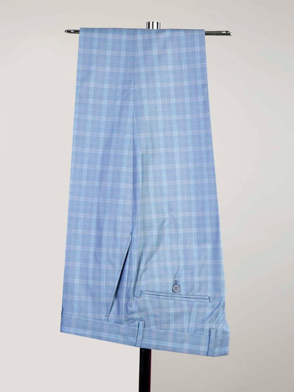 Sky blue plaid 2 Piece Double Breasted Slim Fit Formal Tuxedo Suit