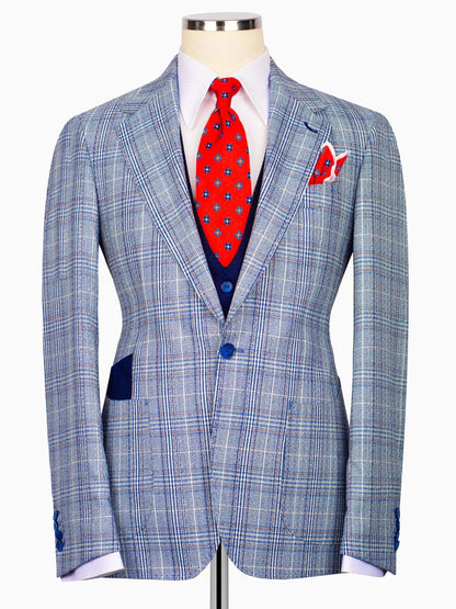 Sky blue plaid 3 Piece Double Breasted Slim Fit Formal Suit