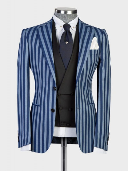Men’s Blue Striped 2-Button 3-Piece Suit – Classic Formal & Wedding Suit
