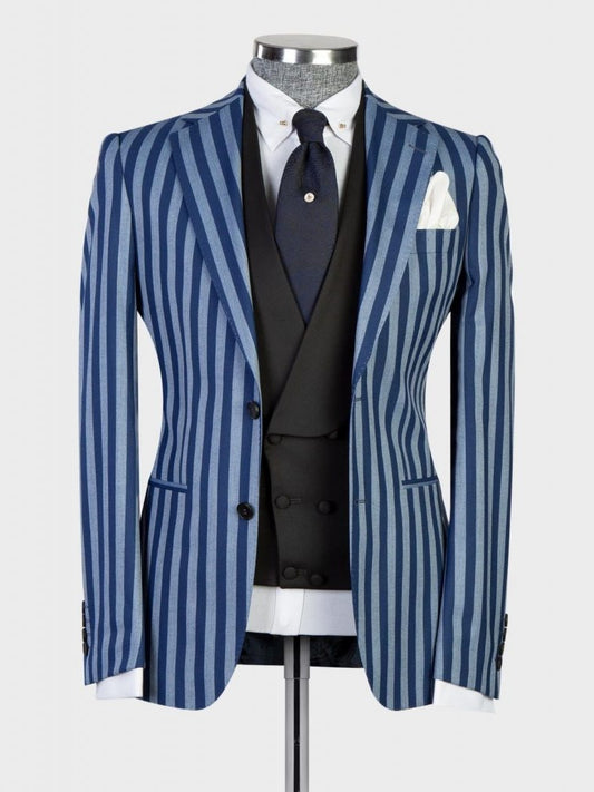 Men’s Blue Striped 2-Button 3-Piece Suit – Classic Formal & Wedding Suit