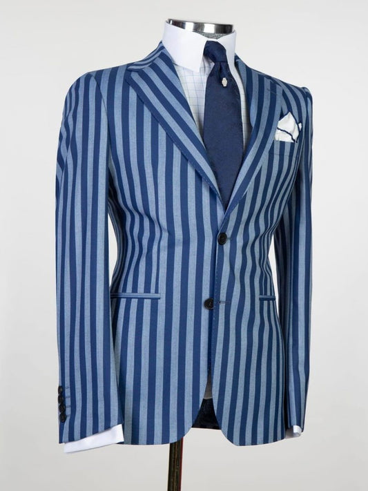 Men’s Blue Striped 2-Button 3-Piece Suit – Classic Formal & Wedding Suit