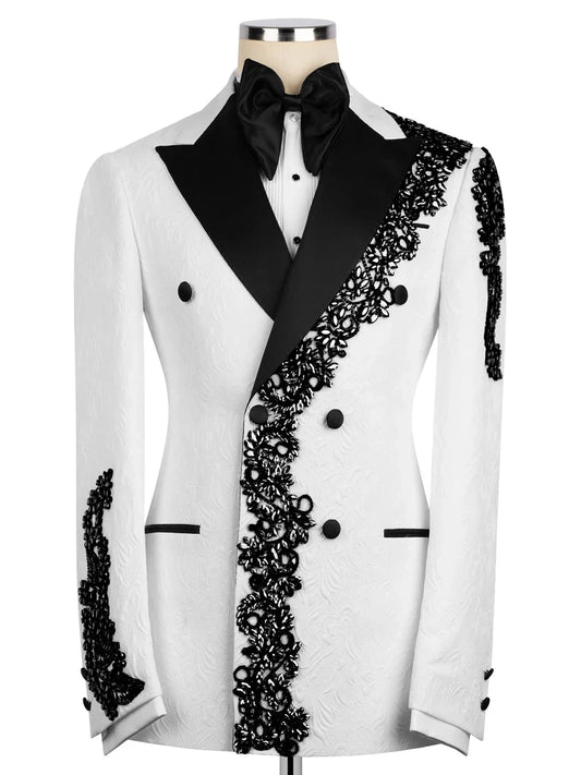 Premium White Embellished Peak Lapel Formal Tuxedo