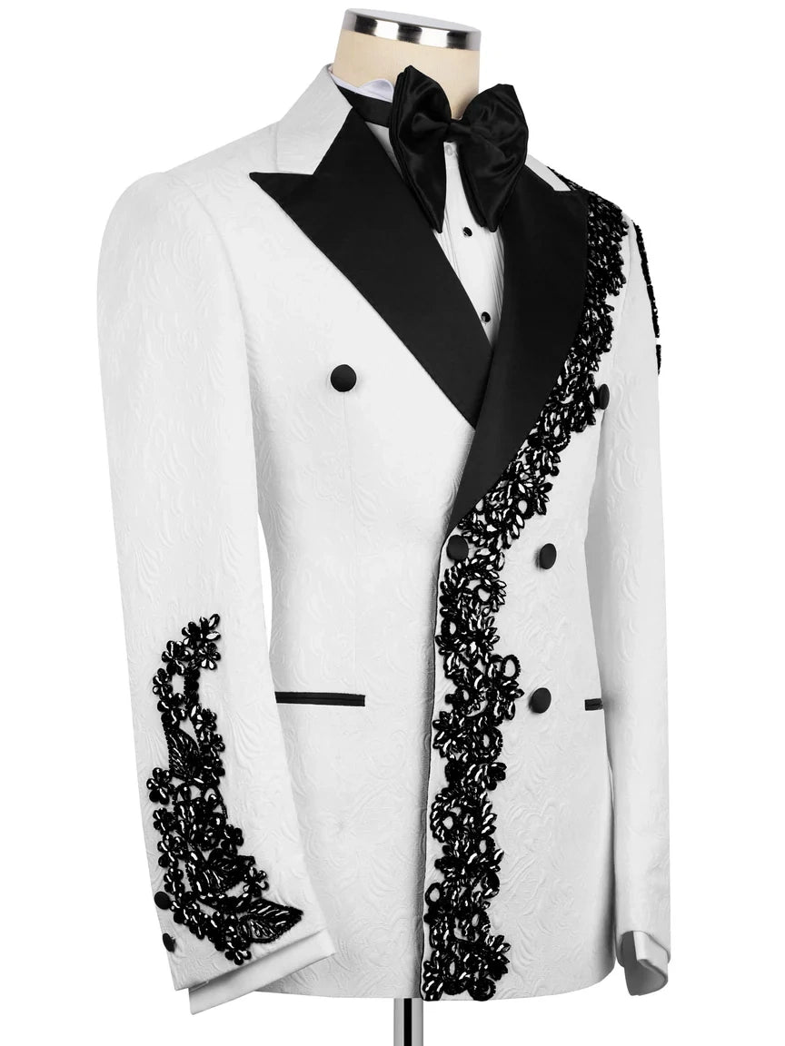 Premium White Embellished Peak Lapel Formal Tuxedo