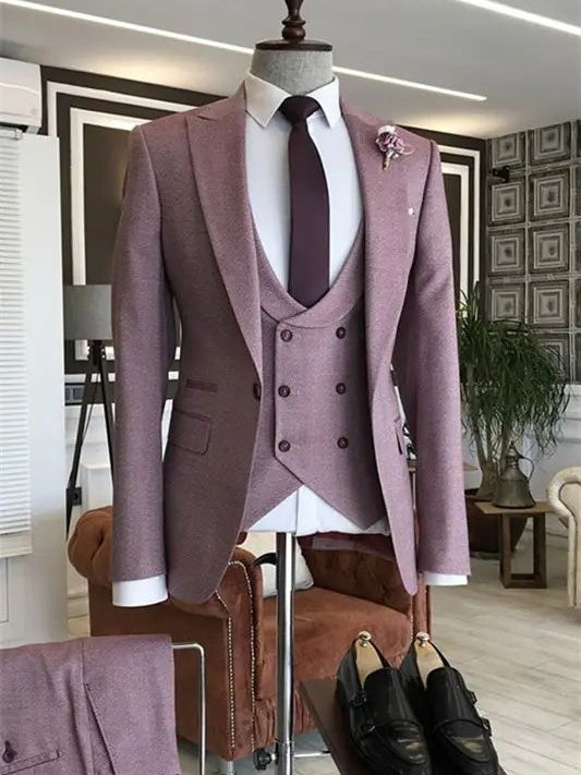 Elegant Dusty Rose 3-Piece Suit for Men – Modern Wedding & Groom Style
