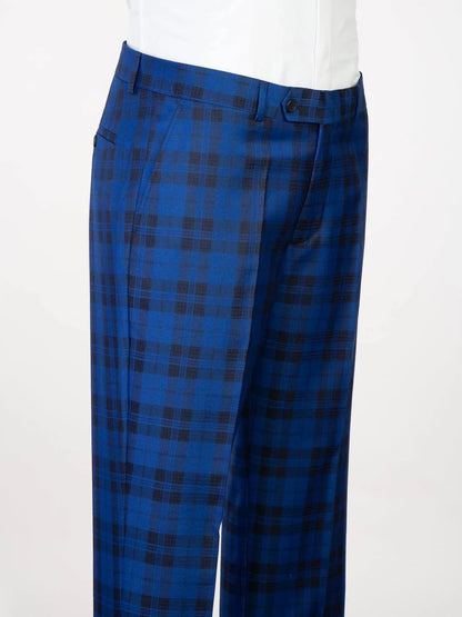 Men’s Blue Plaid Peak Lapel Double-Breasted Slim Fit Suit
