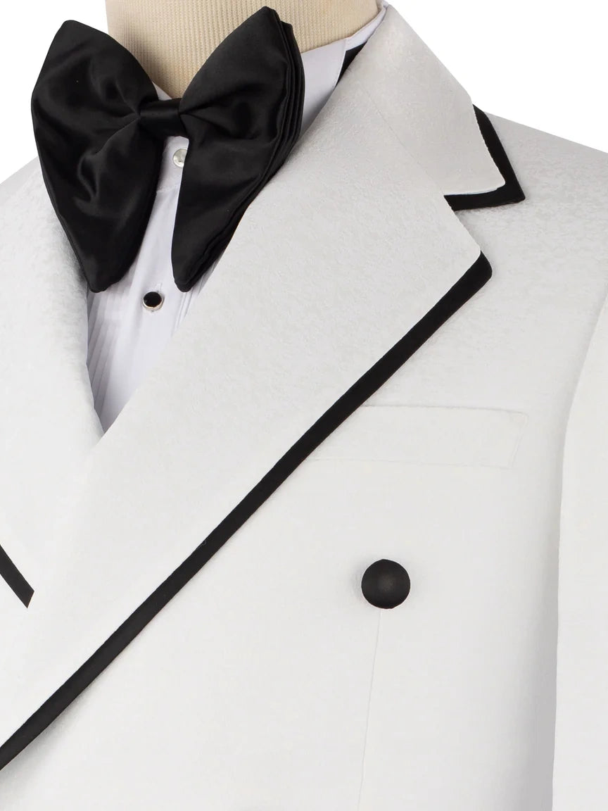 Men’s White Notch Lapel Double-Breasted Tuxedo with Black Trim