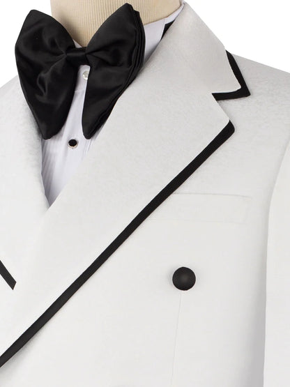 Men’s White Notch Lapel Double-Breasted Tuxedo with Black Trim