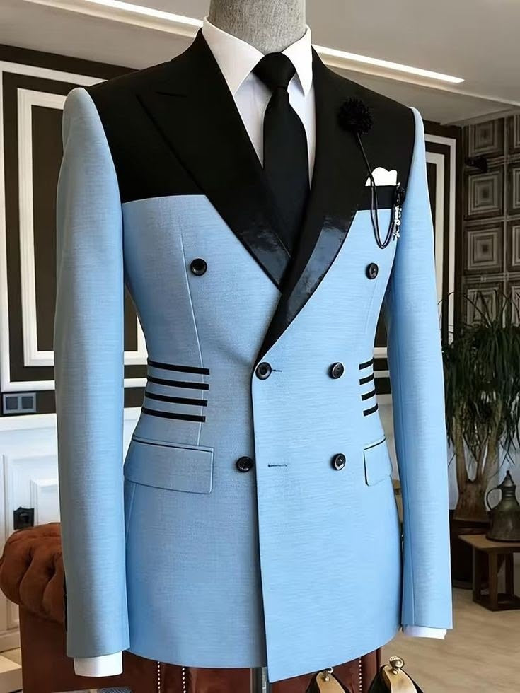 Elegant Blue and black 2-Piece Business Suit for Men