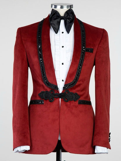 Red 2-piece Shawl Lapel Single button Prom Suit