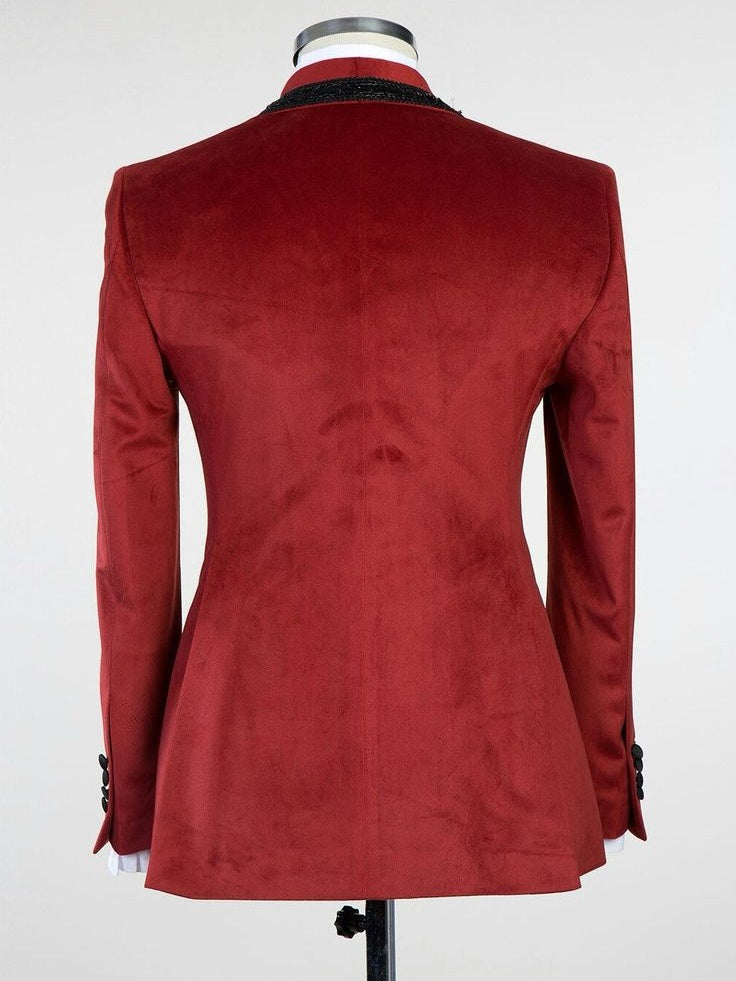Red 2-piece Shawl Lapel Single button Prom Suit
