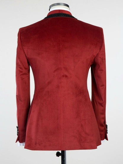 Red 2-piece Shawl Lapel Single button Prom Suit