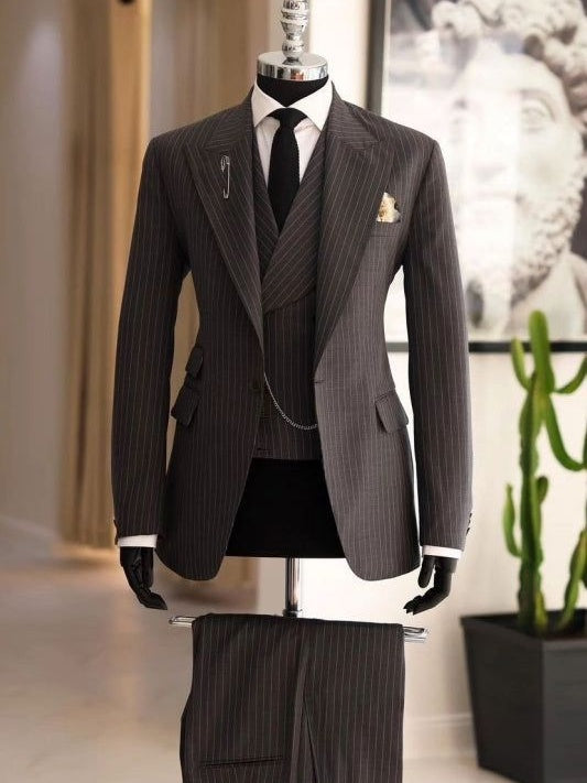 Vintage Brown Pinstripe Suit – Gentleman Style Slim Fit Formal & Prom Suit