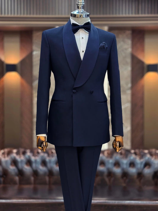 Men’s Dark Blue Shawl Lapel Tuxedo – Stylish 2-Piece Formal Suit