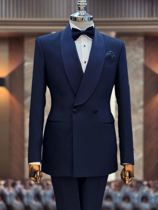Men’s Dark Blue Shawl Lapel Tuxedo – Stylish 2-Piece Formal Suit