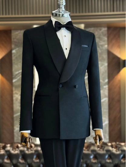 Men’s Black Shawl Lapel Tuxedo – Stylish 2-Piece Formal Suit