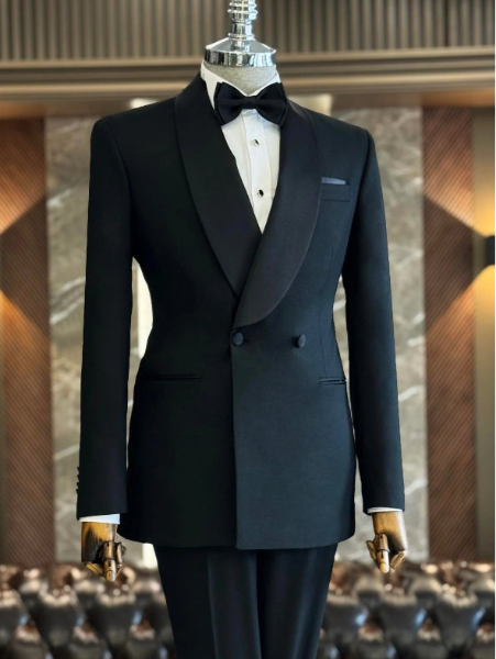 Men’s Black Shawl Lapel Tuxedo – Stylish 2-Piece Formal Suit