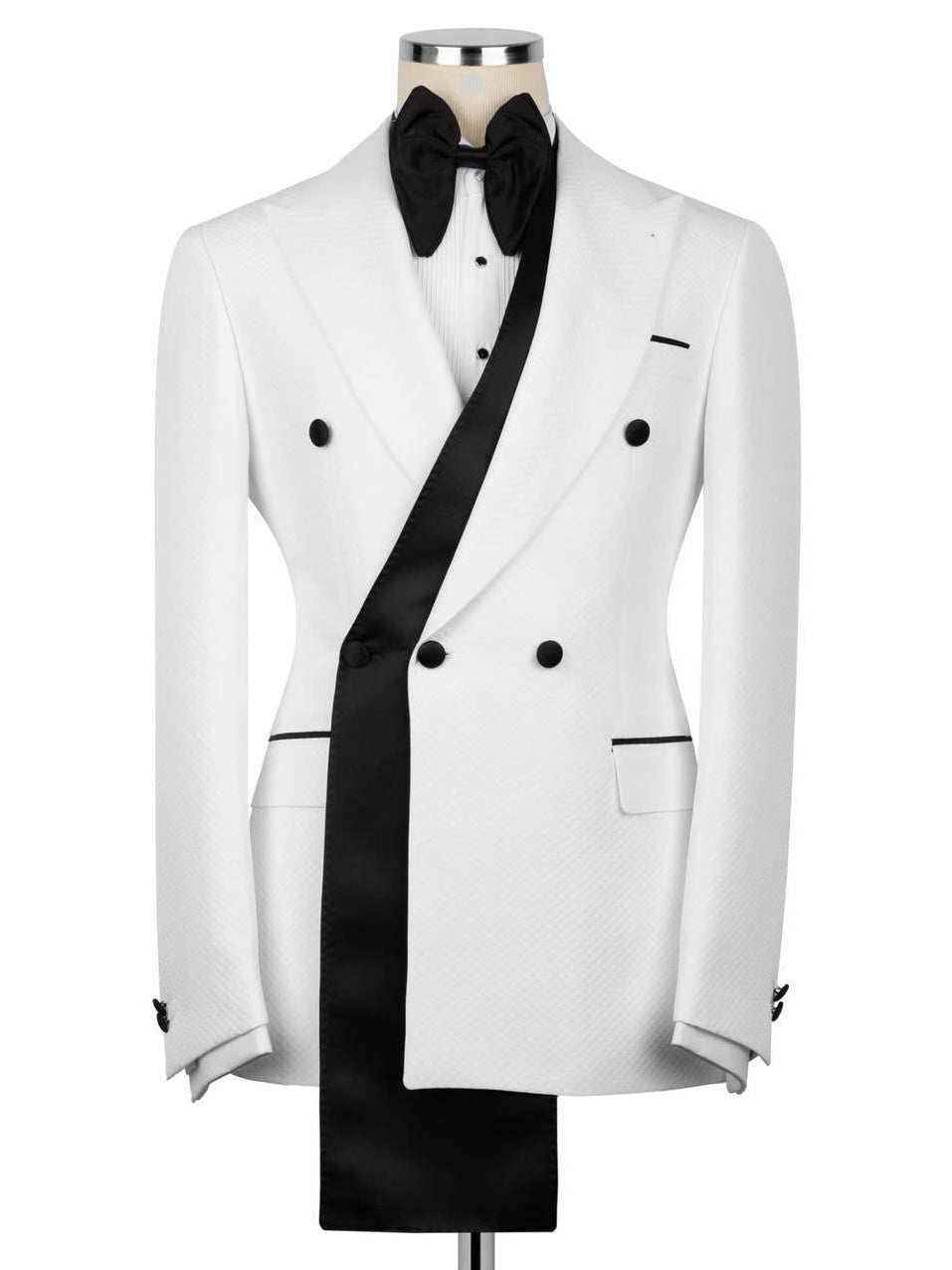 Men’s Formal White Suit – Double Breasted Tuxedo for Prom & Wedding