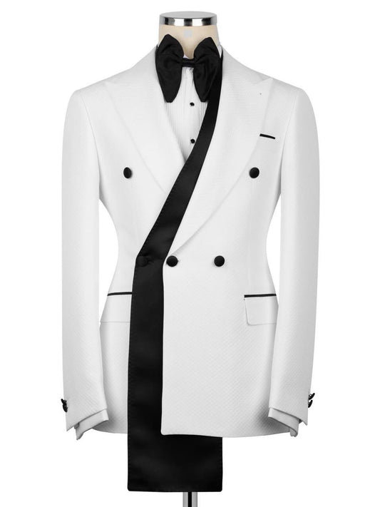 Men’s Formal White Suit – Double Breasted Tuxedo for Prom & Wedding
