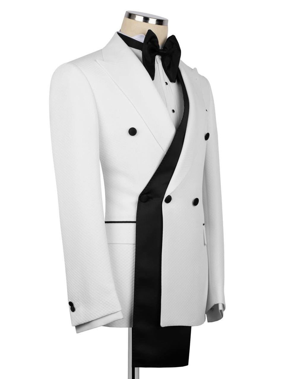 Men’s Formal White Suit – Double Breasted Tuxedo for Prom & Wedding