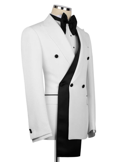 Men’s Formal White Suit – Double Breasted Tuxedo for Prom & Wedding
