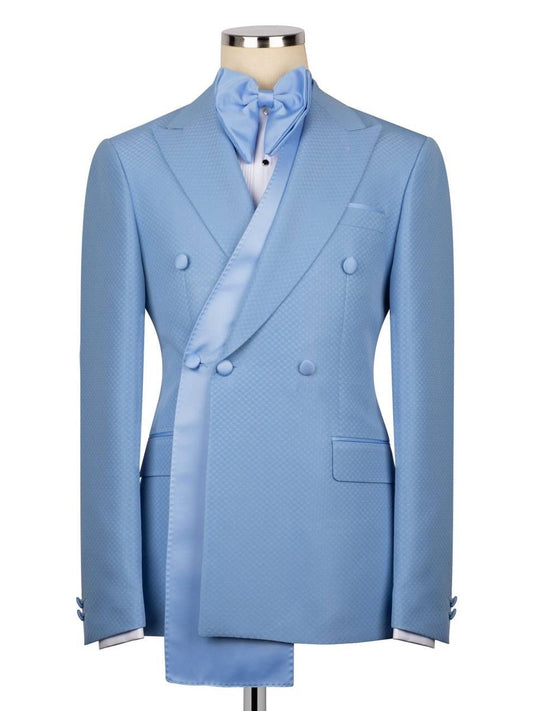 Men’s Formal Blue Suit – Double Breasted Tuxedo for Prom & Wedding