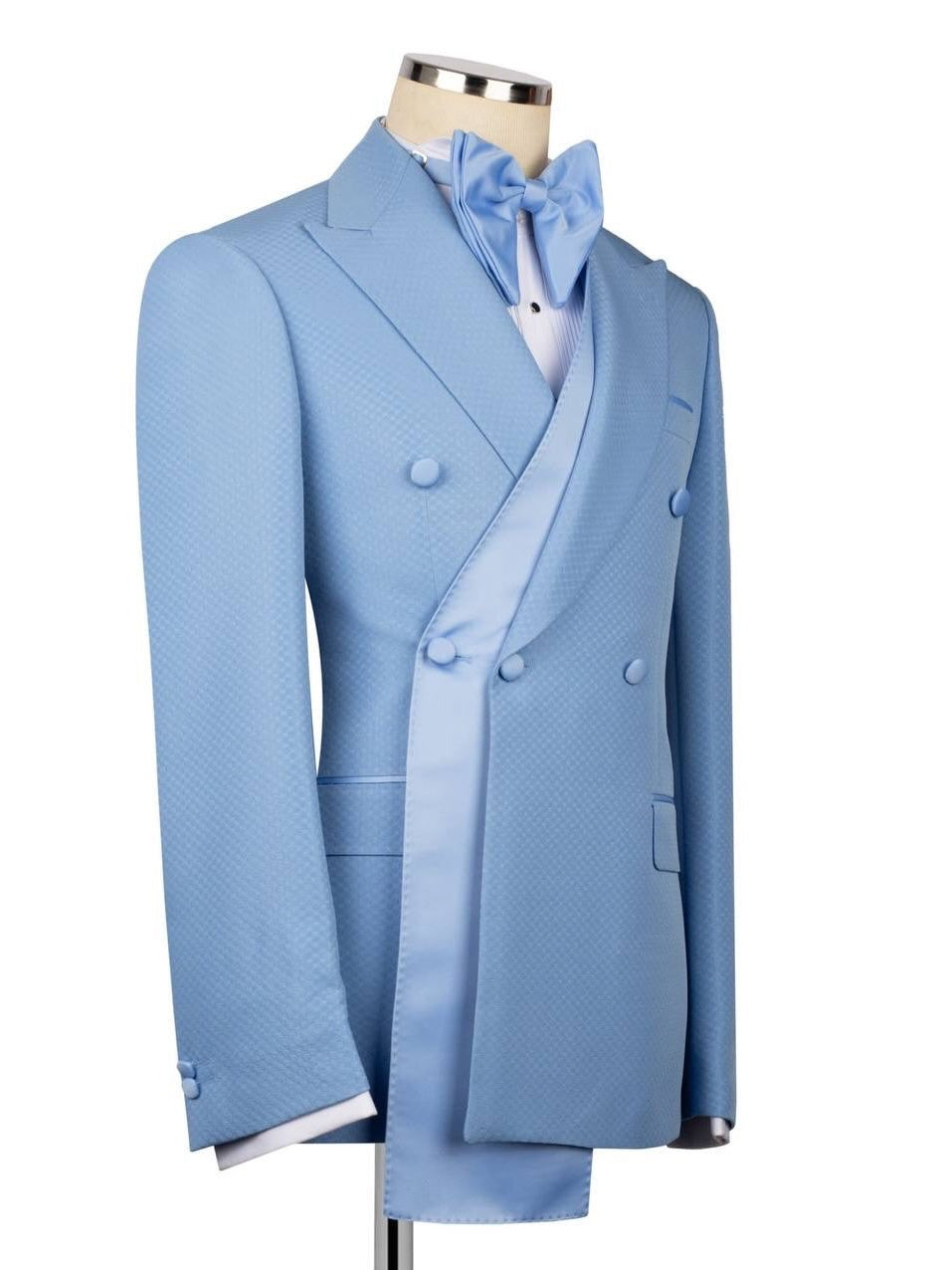 Men’s Formal Blue Suit – Double Breasted Tuxedo for Prom & Wedding