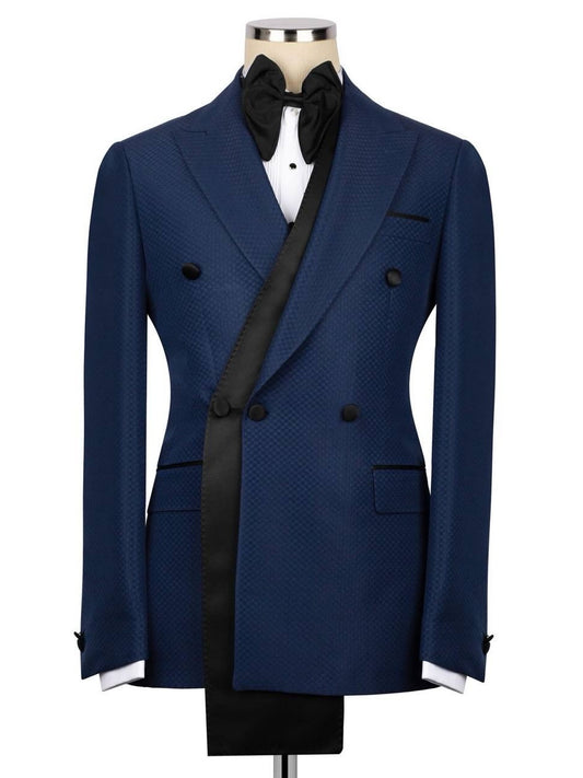 Men’s Formal Dark Blue Suit – Double Breasted Tuxedo for Prom & Wedding