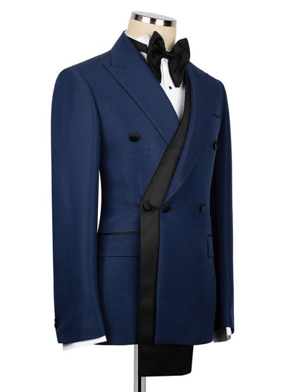 Men’s Formal Dark Blue Suit – Double Breasted Tuxedo for Prom & Wedding