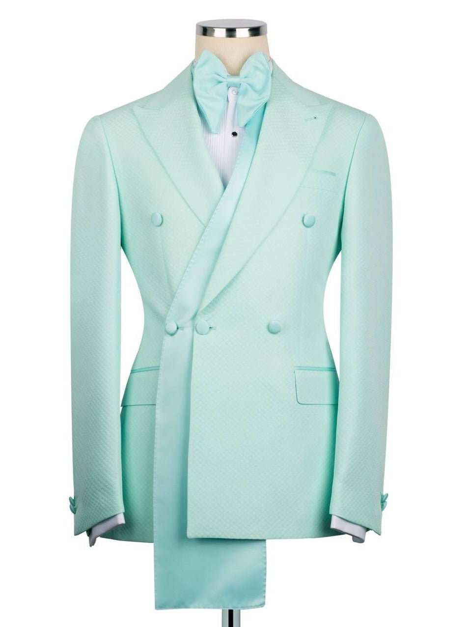 Men’s Formal Light Green Suit – Double Breasted Tuxedo for Prom & Wedding