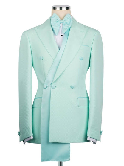 Men’s Formal Light Green Suit – Double Breasted Tuxedo for Prom & Wedding
