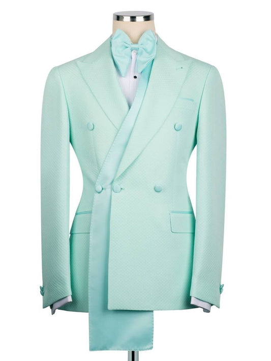 Men’s Formal Light Green Suit – Double Breasted Tuxedo for Prom & Wedding
