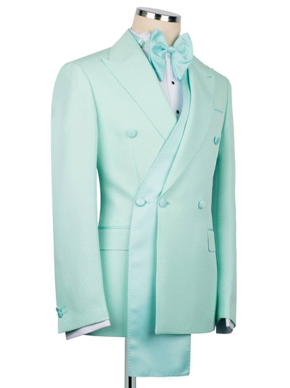 Men’s Formal Light Green Suit – Double Breasted Tuxedo for Prom & Wedding