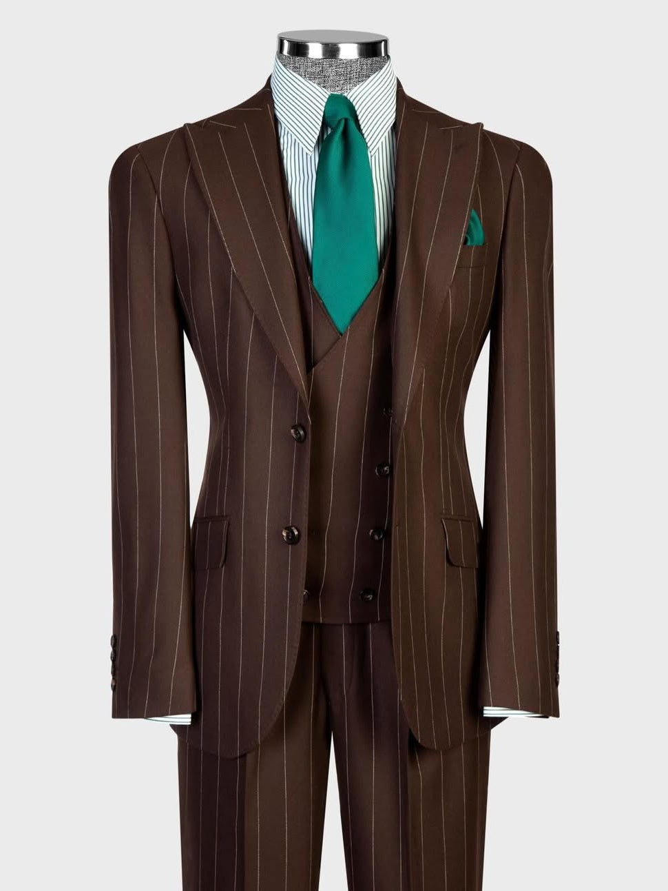 Dark Brown Striped 2-button 3-Piece Business Suit for Men