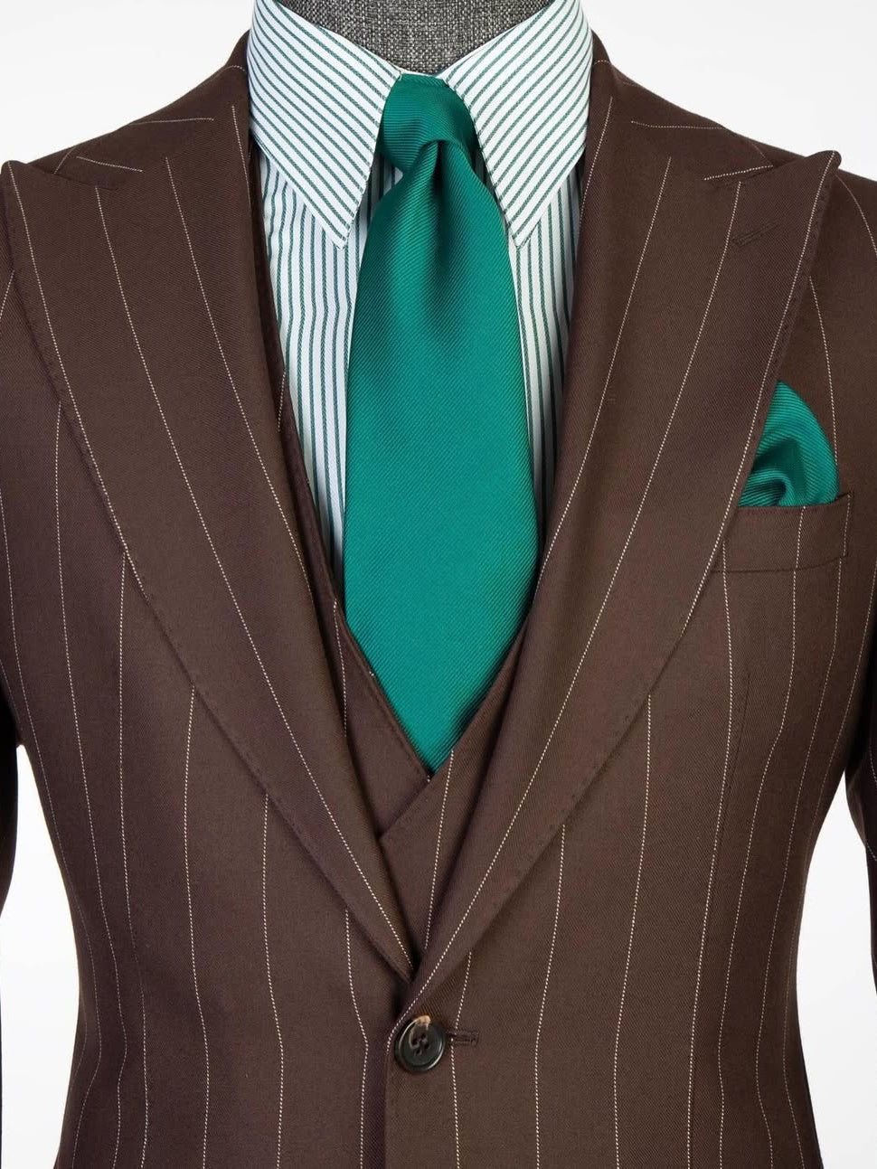Dark Brown Striped 2-button 3-Piece Business Suit for Men