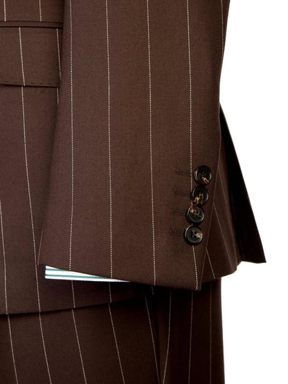 Dark Brown Striped 2-button 3-Piece Business Suit for Men
