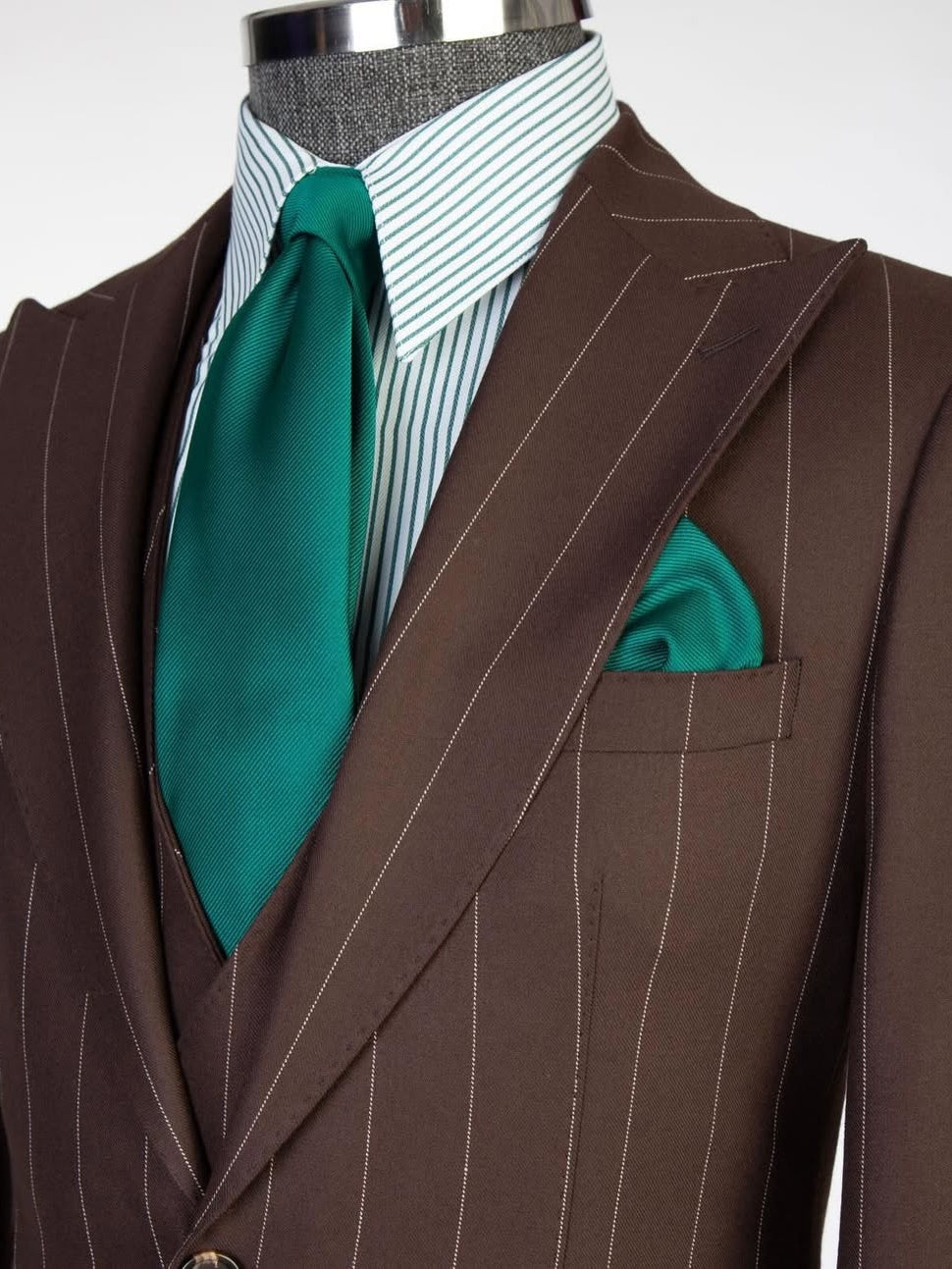 Dark Brown Striped 2-button 3-Piece Business Suit for Men