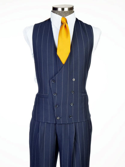 Blue Striped 3 Piece Peak Lapel Single-breasted Suit