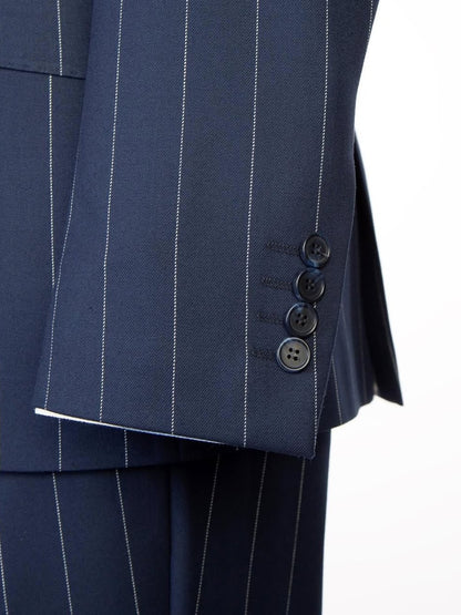 Dark Blue Striped 2-button 3-Piece Business Suit for Men
