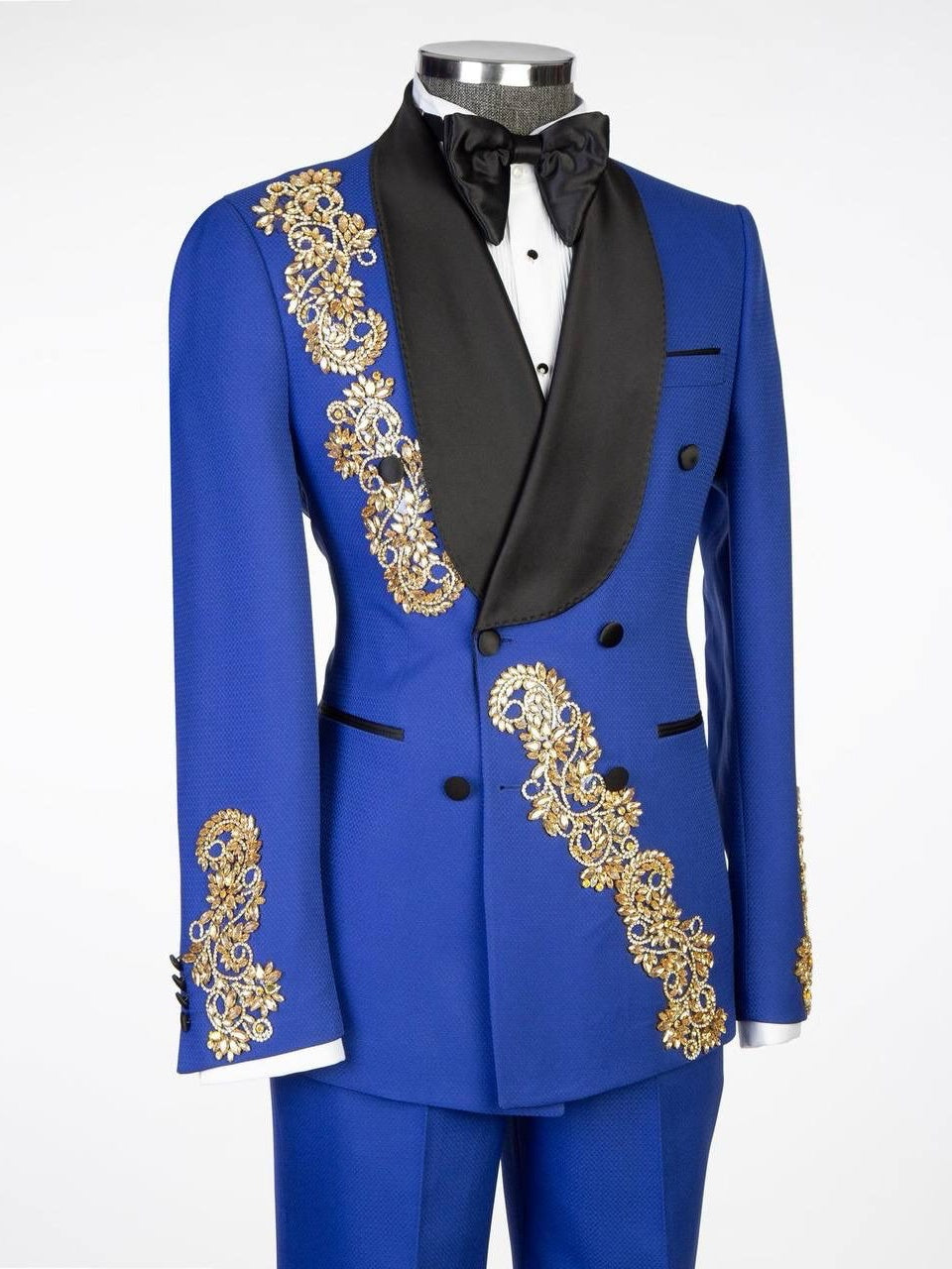 Blue Wedding Tuxedo – Gold Embroidered Formal Suit