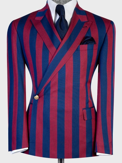 Red and Blue Striped 1-button 2-Piece Suit for Men