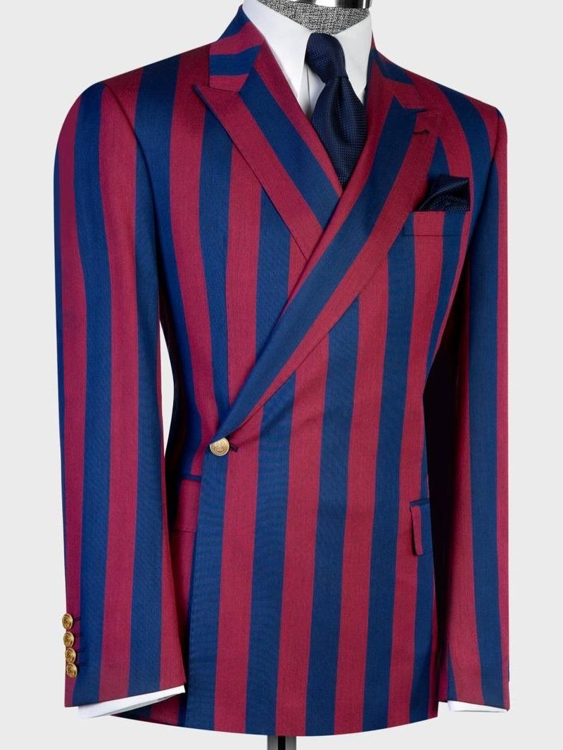 Red and Blue Striped 1-button 2-Piece Suit for Men