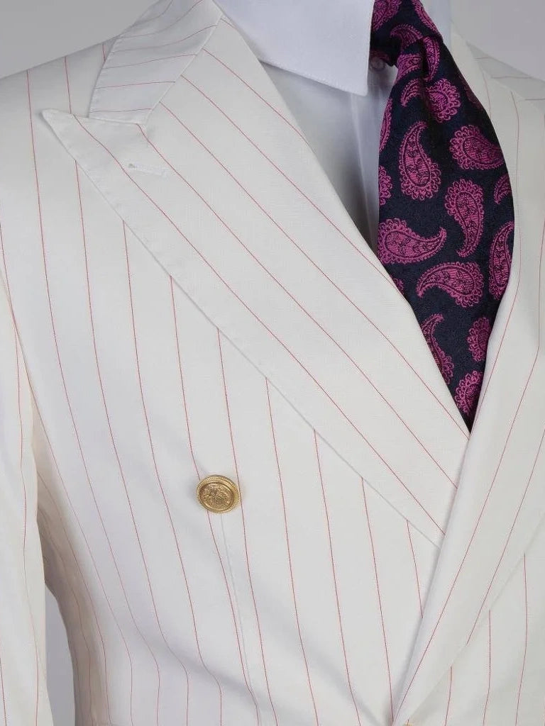 White Striped Double-breasted 2-Piece Suit for Men