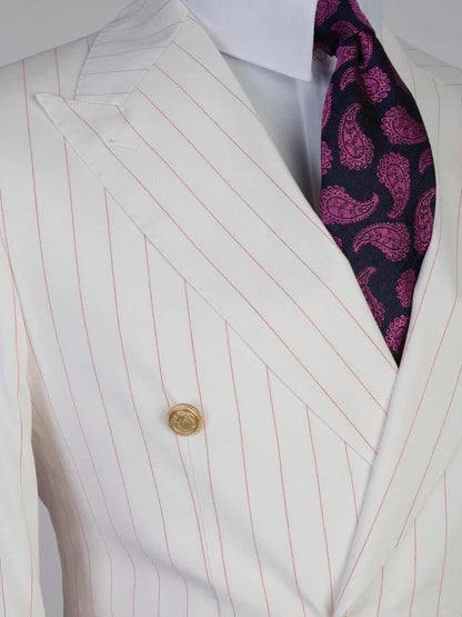 White Striped Double-breasted 2-Piece Suit for Men