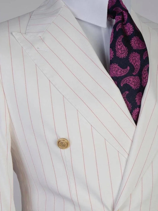 White Striped Double-breasted 2-Piece Suit for Men