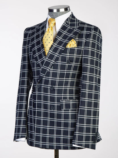 Black Plaid Double-breasted 2-Piece Suit for Men
